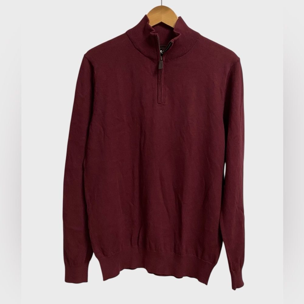 NWT Daniel Hechter Paris 1/4 Zip Cotton Cashmere Sweater Men's M Burgundy Preppy